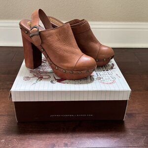 Woodies Shoes By Jeffrey Campbell, Size 8, Brown Leather Platform Heel Clog